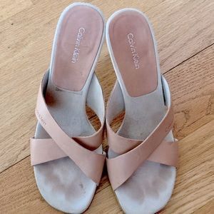 Calvin Klein Ricki Nude Slide Sandal Heels, size 7.5